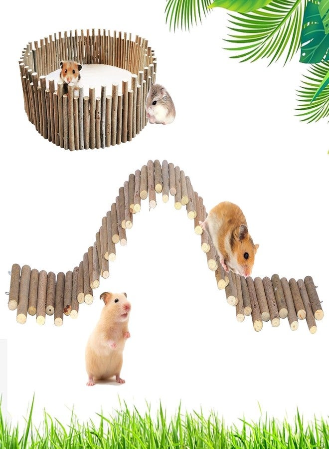 Moncer Hamster Bridges, Wooden Hamster Suspension Bridge Toy Chewable Fence Climbing Wooden Bridge Toy for Hamsters Mice Mouse Gerbils - Image 1
